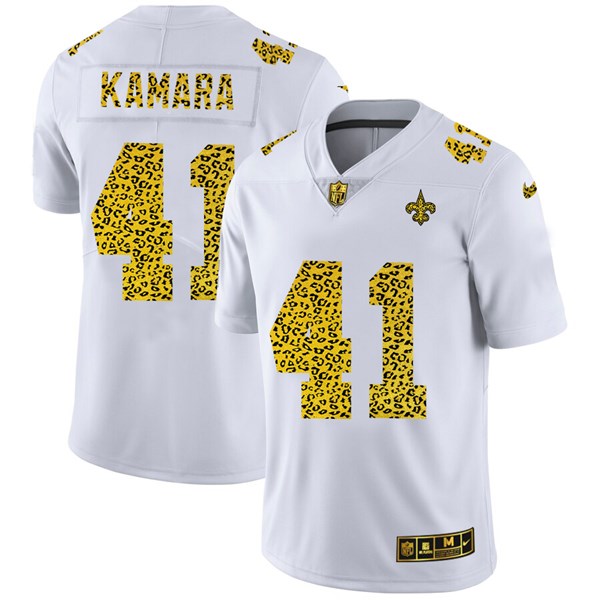 Men's New Orleans Saints #41 Alvin Kamara White NFL 2020 Leopard Print Fashion Limited Stitched Jersey Men's New Orleans Saints #41 Alvin Kamara White NFL 2020 Leopard Print Fashion Limited Stitched Jersey